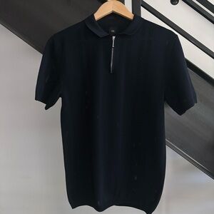 River Island - Blue Knit Polo With Zipper